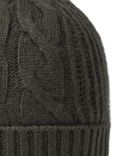 N.Peal Women's Cable Rib Cashmere Hat Arabica Khaki Green