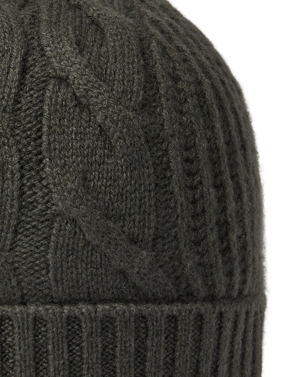 N.Peal Women's Cable Rib Cashmere Hat Arabica Khaki Green