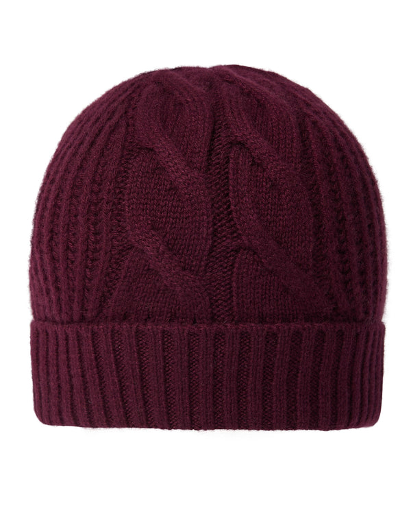 N.Peal Women's Cable Rib Cashmere Hat Bordeaux Red