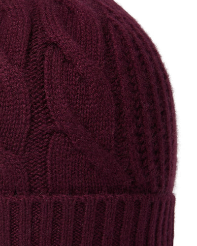 N.Peal Women's Cable Rib Cashmere Hat Bordeaux Red