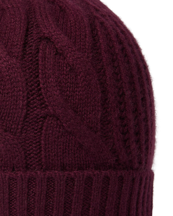 N.Peal Women's Cable Rib Cashmere Hat Bordeaux Red