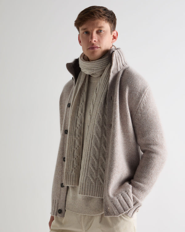 N.Peal Women's Cable Rib Cashmere Scarf Ash Grey Marl