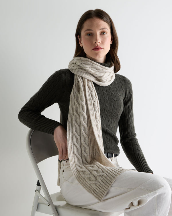 N.Peal Women's Cable Rib Cashmere Scarf Ash Grey Marl