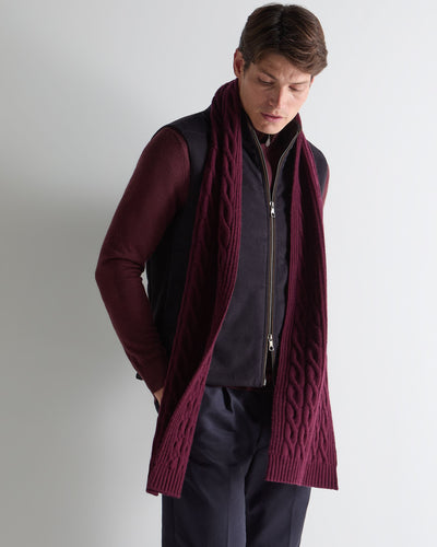 N.Peal Women's Cable Rib Cashmere Scarf Bordeaux Red
