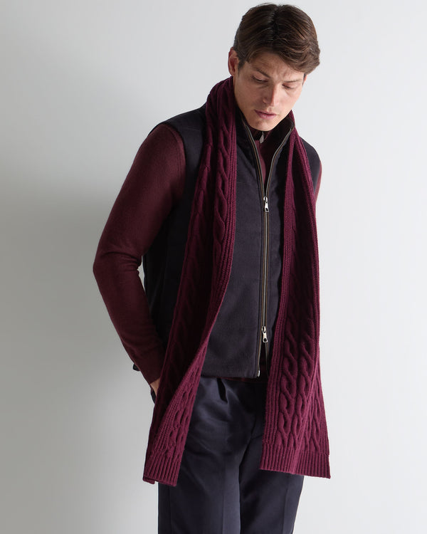 N.Peal Women's Cable Rib Cashmere Scarf Bordeaux Red
