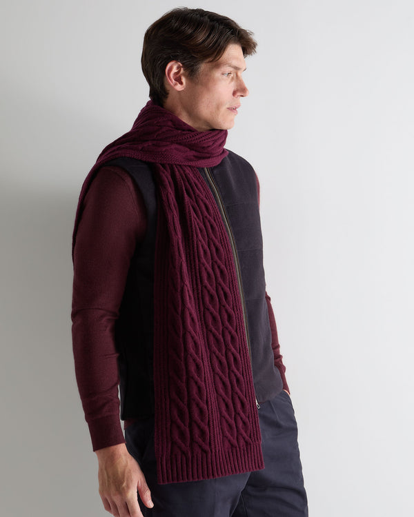 N.Peal Women's Cable Rib Cashmere Scarf Bordeaux Red