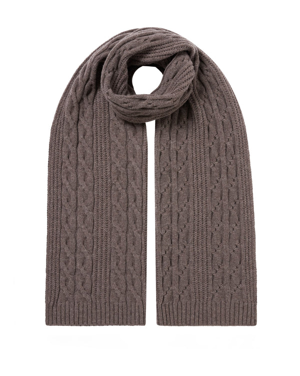 N.Peal Women's Cable Rib Cashmere Scarf Otter Brown