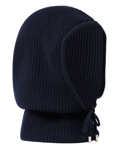N.Peal Women's Ribbed Cashmere Hood Navy Blue