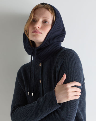 N.Peal Women's Ribbed Cashmere Hood Navy Blue