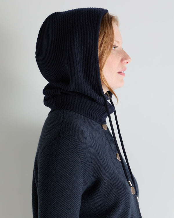 N.Peal Women's Ribbed Cashmere Hood Navy Blue