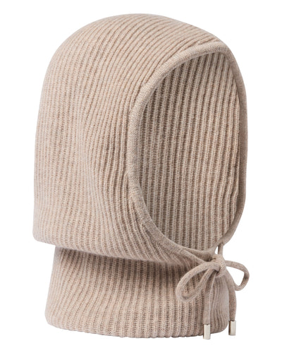 N.Peal Women's Ribbed Cashmere Hood Oatmeal Brown