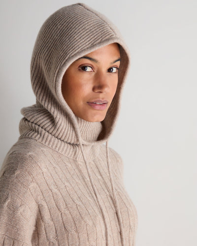 N.Peal Women's Ribbed Cashmere Hood Oatmeal Brown