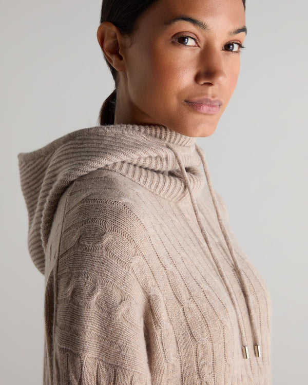 N.Peal Women's Ribbed Cashmere Hood Oatmeal Brown