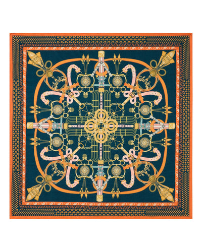 N.Peal Women's Cashmere Silk Printed Foulard Navy Blue
