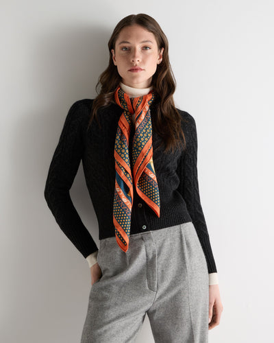 N.Peal Women's Cashmere Silk Printed Foulard Navy Blue