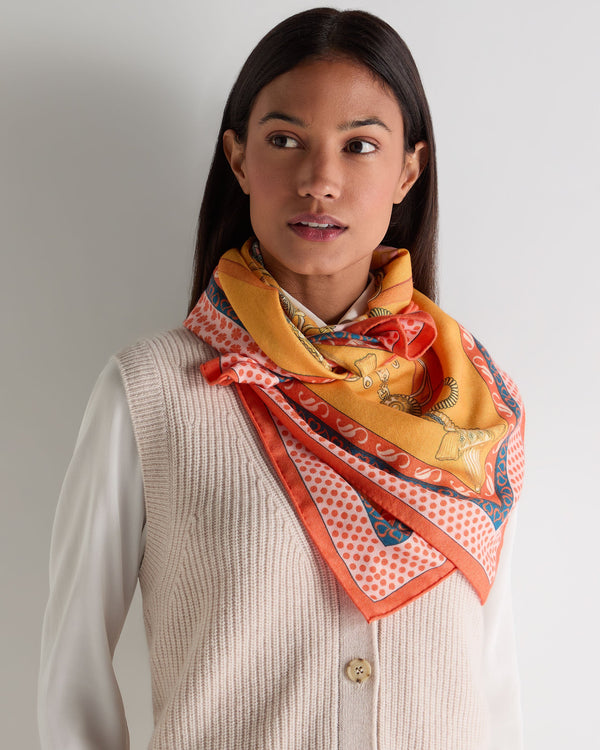 N.Peal Women's Cashmere Silk Printed Foulard Yellow