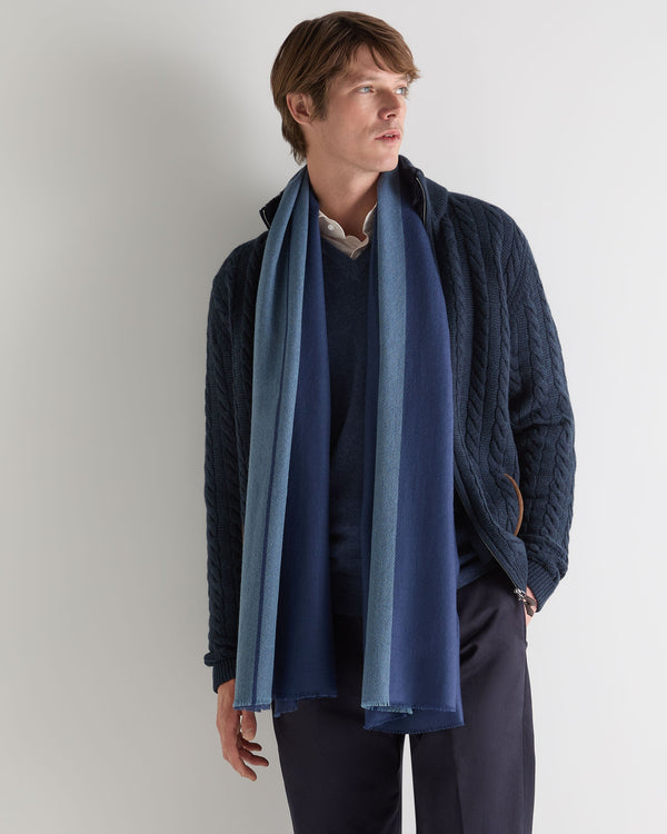 N.Peal Men's Geo Cashmere Pashmina Navy Blue