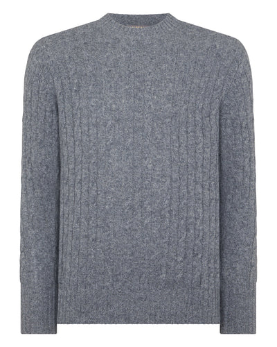 N.Peal Men's Thames Cable Round Neck Cashmere Jumper Grey Melange