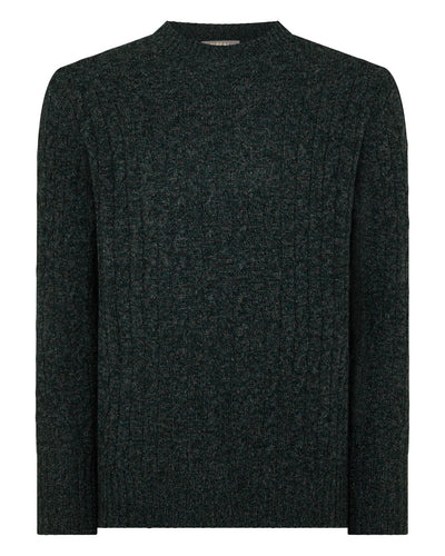N.Peal Men's Thames Cable Round Neck Cashmere Jumper Green Melange