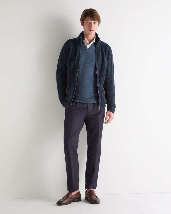 N.Peal Men's Burlington V Neck Cashmere Jumper Light Denim Blue