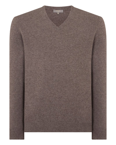 N.Peal Men's Burlington V Neck Cashmere Jumper Otter Brown