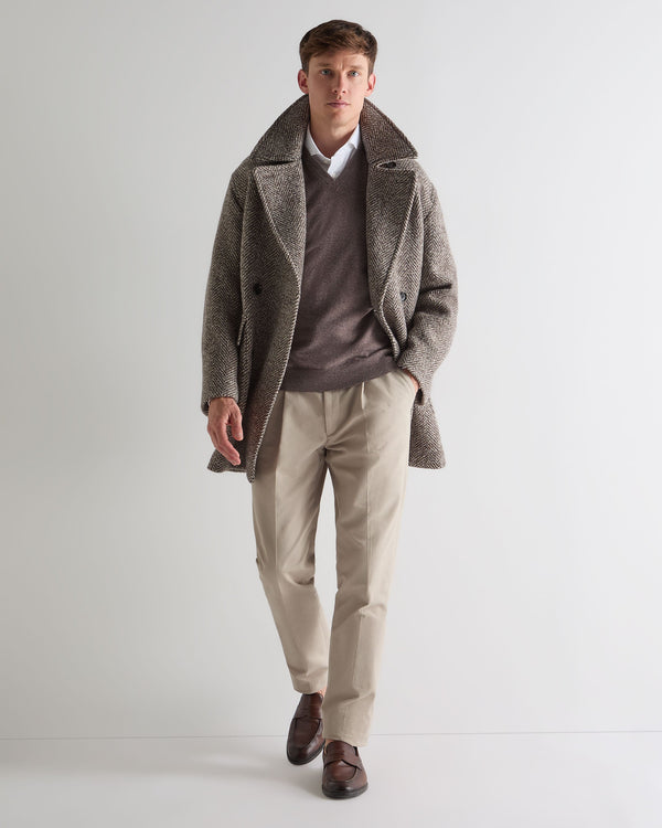 N.Peal Men's Burlington V Neck Cashmere Jumper Otter Brown