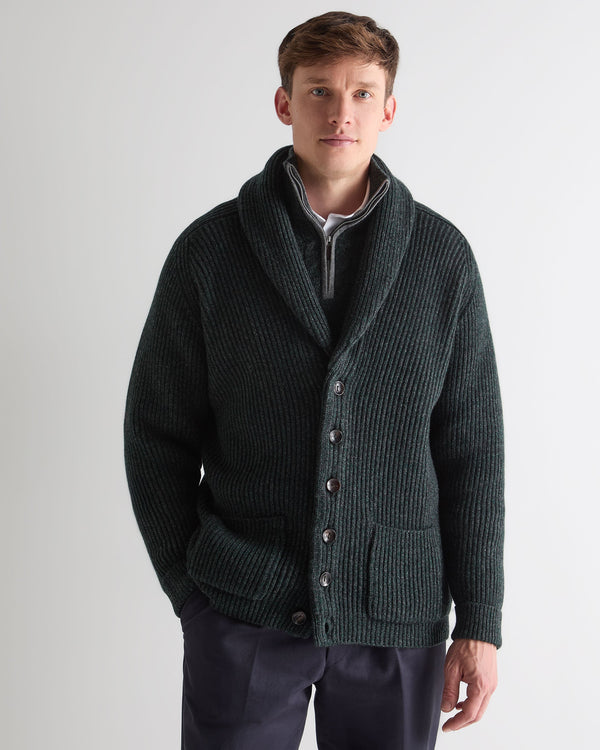 N.Peal Men's Kensington Cashmere Cardigan Green Melange