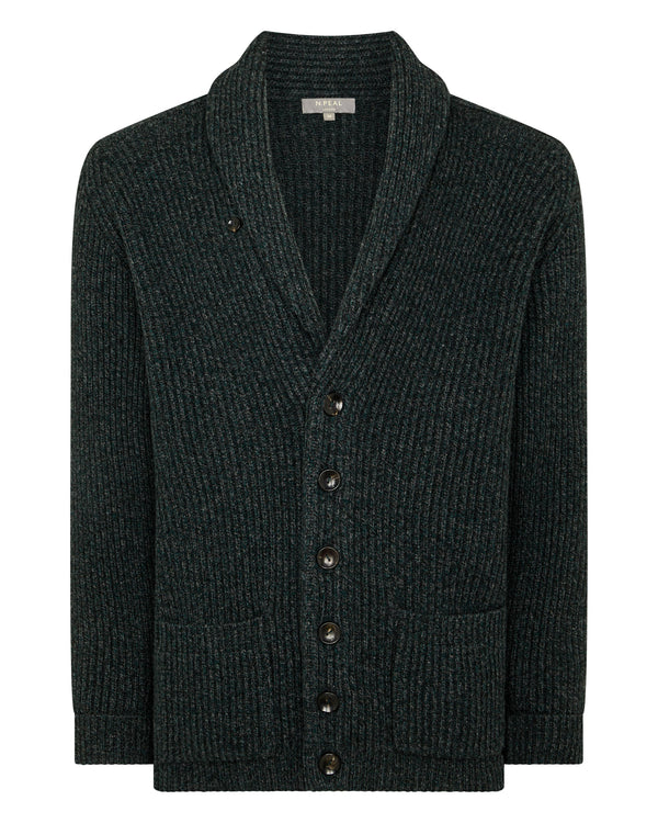N.Peal Men's Kensington Cashmere Cardigan Green Melange
