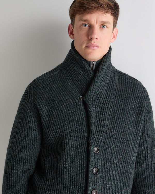 N.Peal Men's Kensington Cashmere Cardigan Green Melange