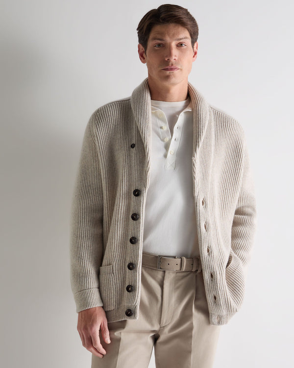 N.Peal Men's Kensington Cashmere Cardigan Ash Grey Marl