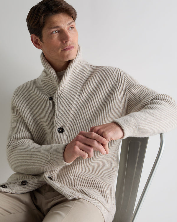 N.Peal Men's Kensington Cashmere Cardigan Ash Grey Marl
