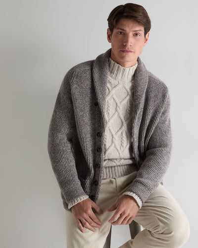 N.Peal Men's Kensington Cashmere Cardigan Soft Truffle Brown Marl