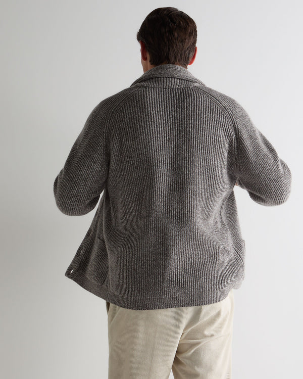 N.Peal Men's Kensington Cashmere Cardigan Soft Truffle Brown Marl