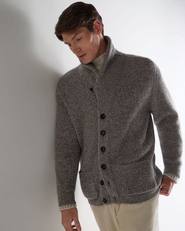 N.Peal Men's Kensington Cashmere Cardigan Soft Truffle Brown Marl