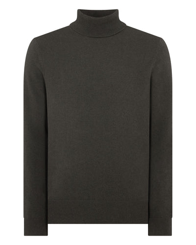 N.Peal Men's Trafalgar Roll Neck Cashmere Jumper Arabica Khaki Green
