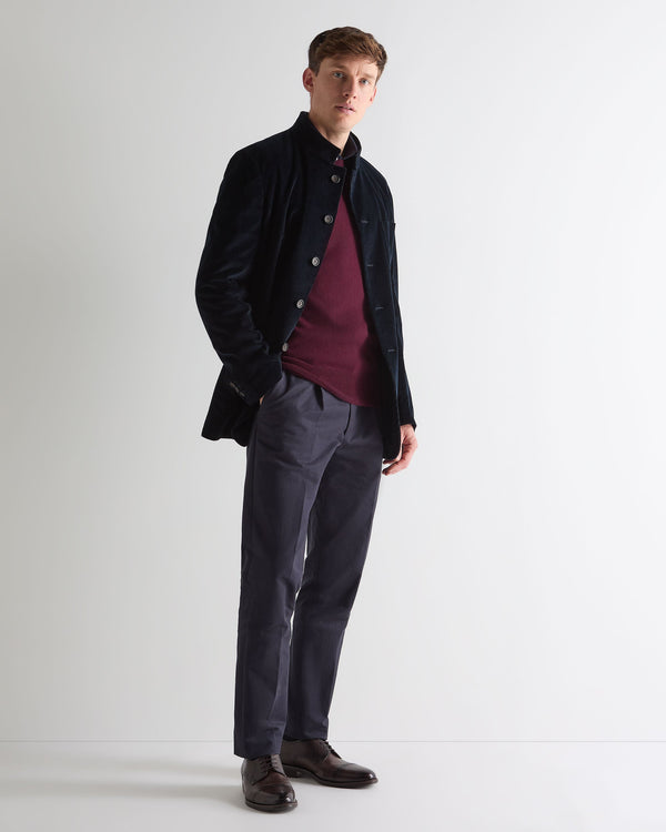 N.Peal Men's Oxford Round Neck Cashmere Jumper Bordeaux Red