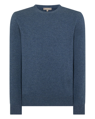 N.Peal Men's Oxford Round Neck Cashmere Jumper Light Denim Blue