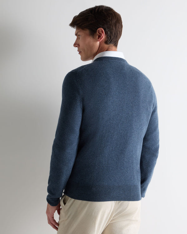 N.Peal Men's Oxford Round Neck Cashmere Jumper Light Denim Blue