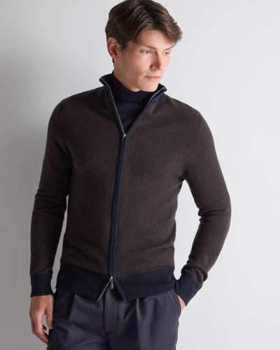 N.Peal Men's Knightsbridge Full Zip Cashmere Jumper Chocolate Brown