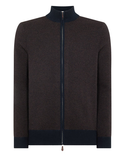 N.Peal Men's Knightsbridge Full Zip Cashmere Jumper Chocolate Brown
