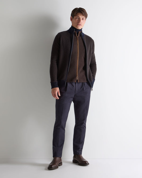 N.Peal Men's Knightsbridge Full Zip Cashmere Jumper Chocolate Brown