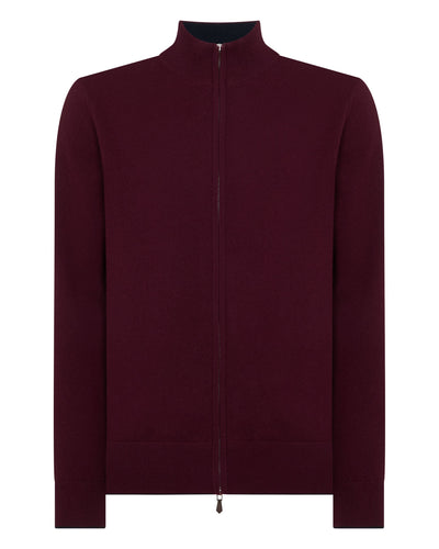 N.Peal Men's Knightsbridge Full Zip Cashmere Jumper Bordeaux Red