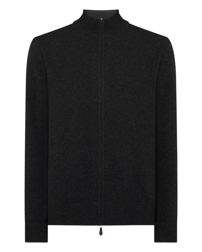 N.Peal Men's Knightsbridge Full Zip Cashmere Jumper Deep Charcoal Grey