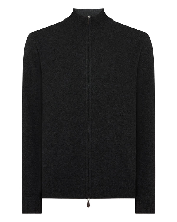 N.Peal Men's Knightsbridge Full Zip Cashmere Jumper Deep Charcoal Grey