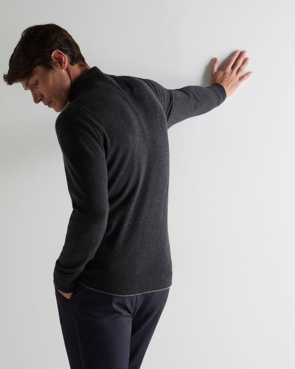 N.Peal Men's Knightsbridge Full Zip Cashmere Jumper Deep Charcoal Grey