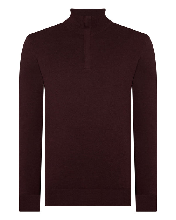 N.Peal Men's Regent Fine Gauge Cashmere Half Zip Jumper Claret Red