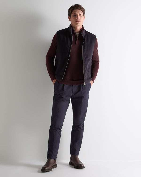 N.Peal Men's Regent Fine Gauge Cashmere Half Zip Jumper Claret Red