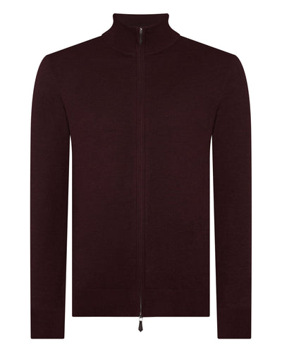 N.Peal Men's Hyde Fine Gauge Cashmere Full Zip Jumper Claret Red