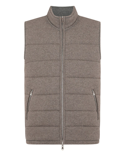 N.Peal Men's Mall Herringbone Cashmere Gilet Smoky Herringbone Grey