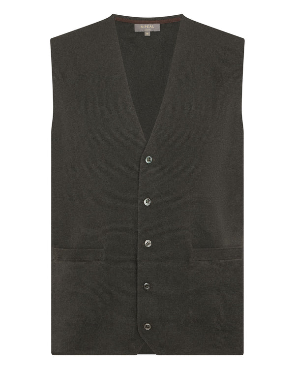 N.Peal Men's Chelsea Cashmere Waistcoat Arabica Khaki Green